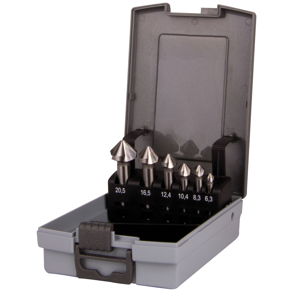 90° HSS- Senkerset M3-10 6-teilig 6,3-20,5mm Durchmesser,in Kassette