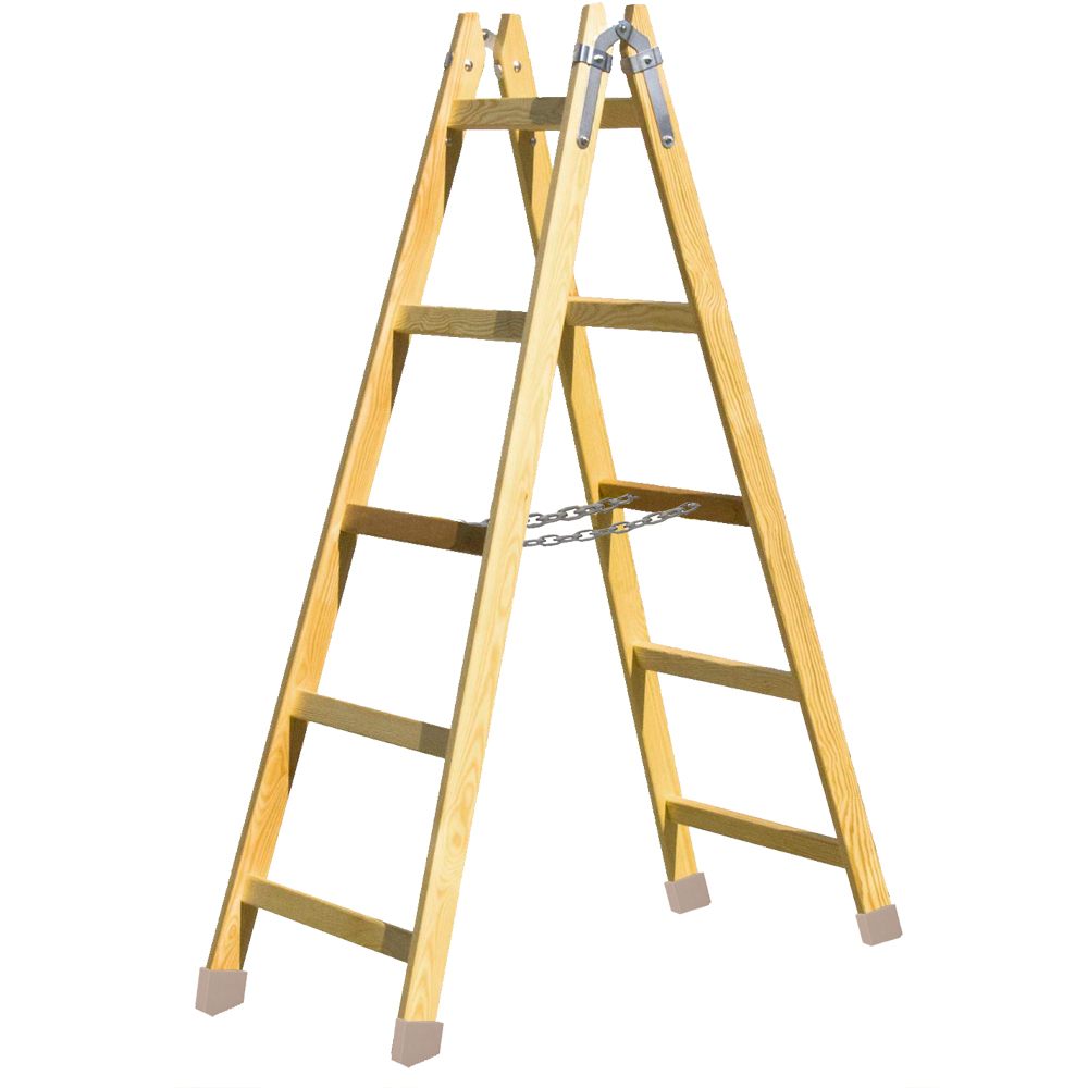 Holzdoppelleiter 2x5 mit Schuh 150kg Tragkraft,imprägniert,Ö-Norm EN