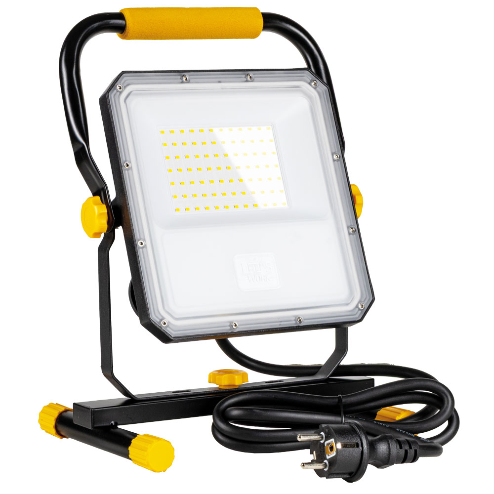 LED Strahler 50W 5500lm, 230V IP54/IK08 ,Tragegestell,2 Steckdosen