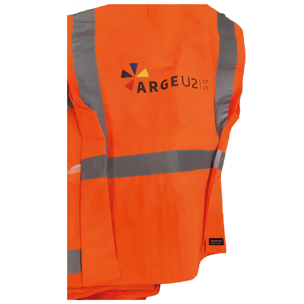 Warnschutzweste "ARGE U2",orange,Gr.L mit Brust-u.Seitentaschen