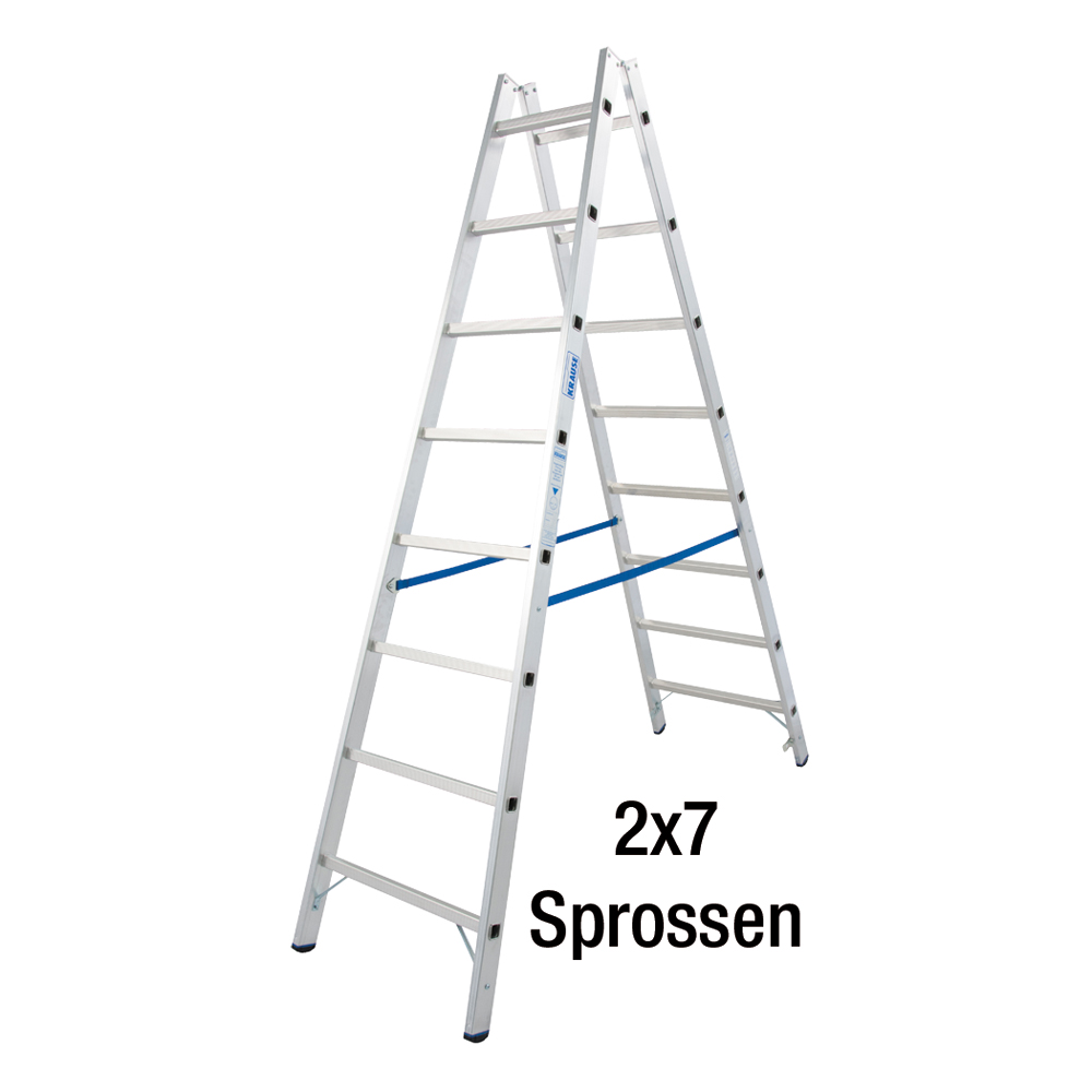 Alu-Doppelleiter 2x7 Sprossen 2,05m profilierte Sprossen,Rutschhemm-Fußstop.