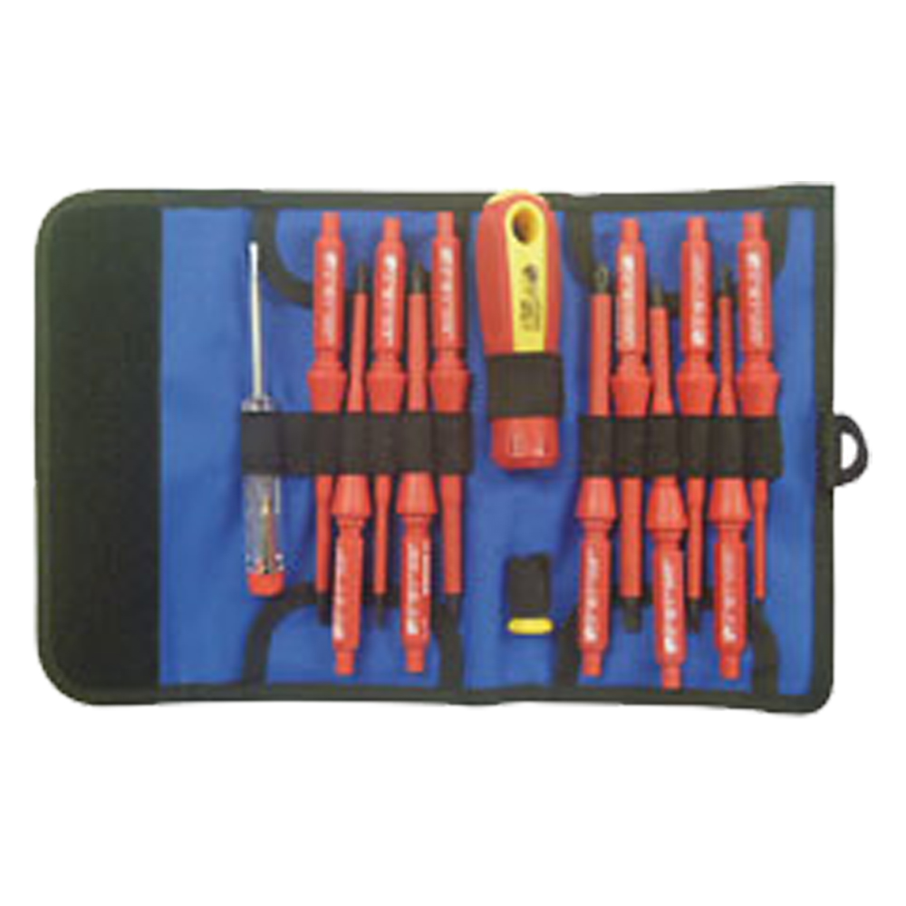 Schraubenzieher-Satz IEC/1000V,14-teilig 11Wechselkl.+Heft+Phasenpr.+Gürteltasche
