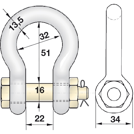 Geschweifter Schäkel 2,0t hochfest mit Mutter und Splint