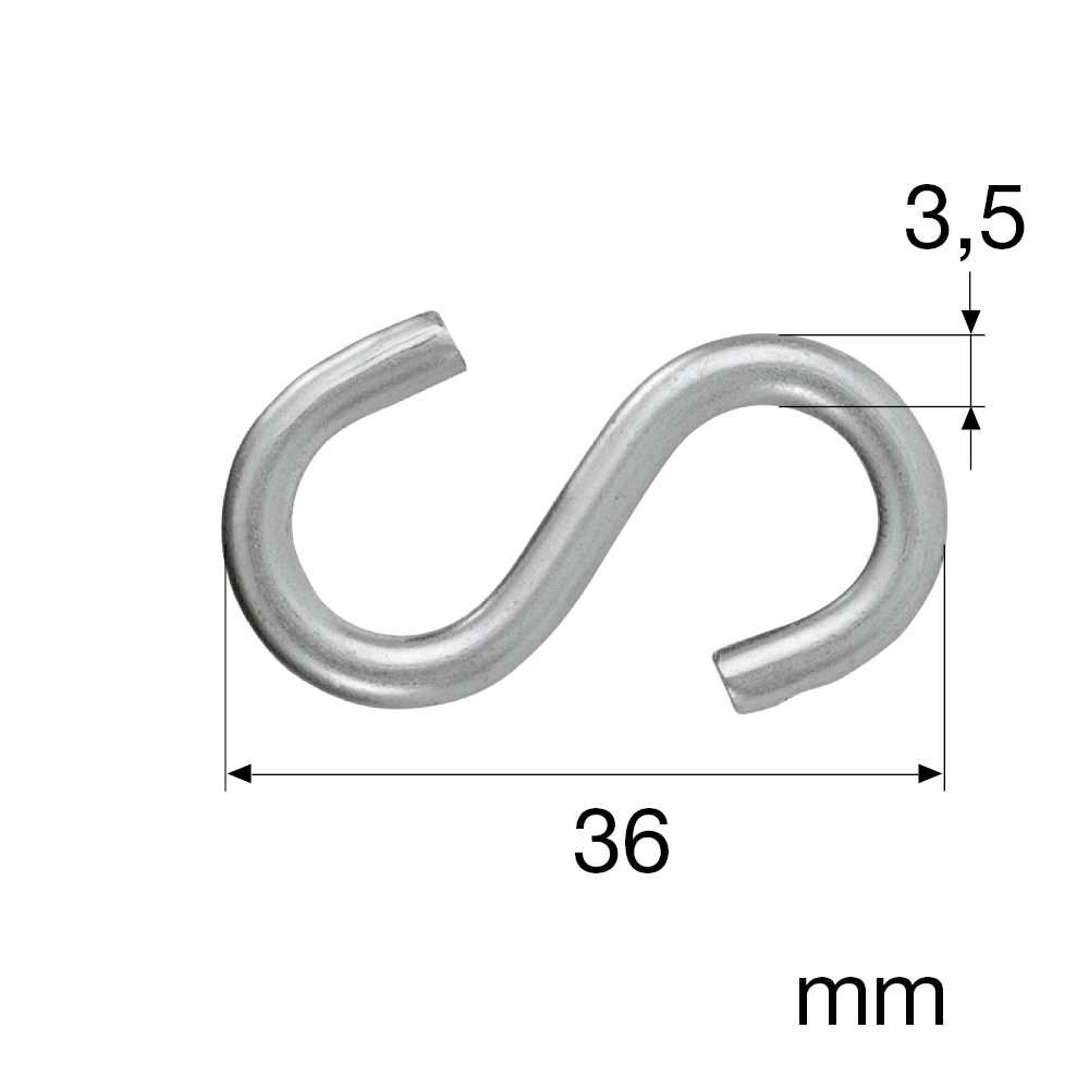 100 Stück S-Haken - 3,5mm/verzinkt