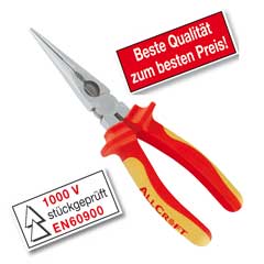Langbeck-Halbrund-Spitzzange 200mm EN60900 stückgeprüft,Chrom-Vanadium
