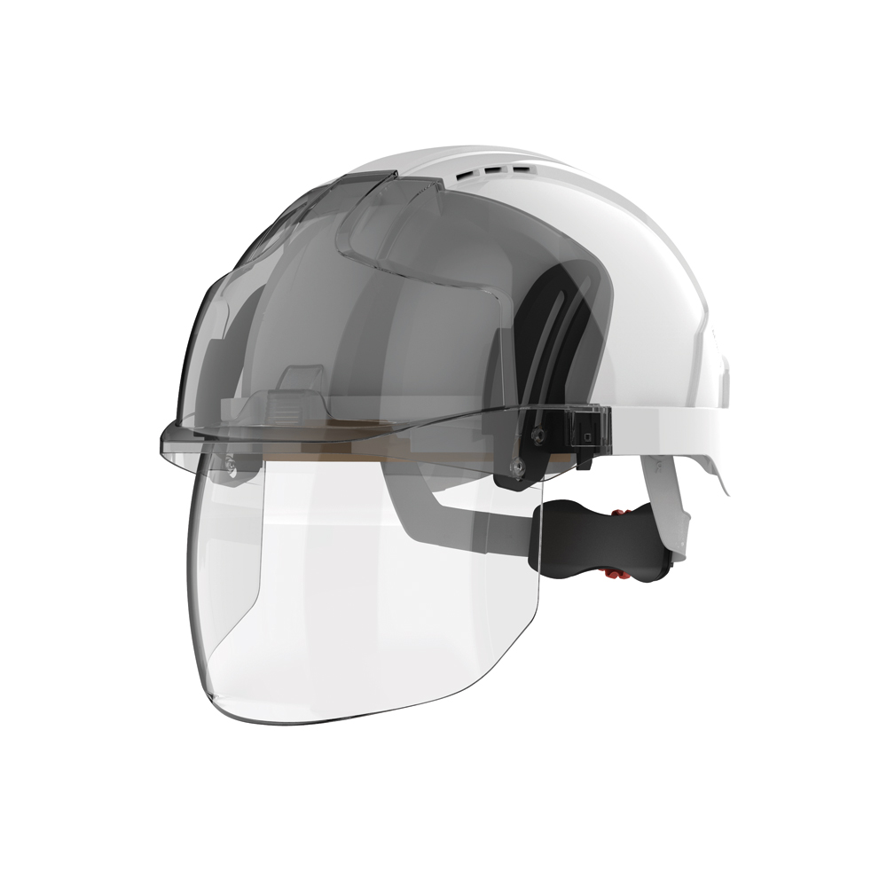 Schutzhelm EVO VISTASHIELD weiß,belüftet mit einklappbarem Gesichtsvisier, klar