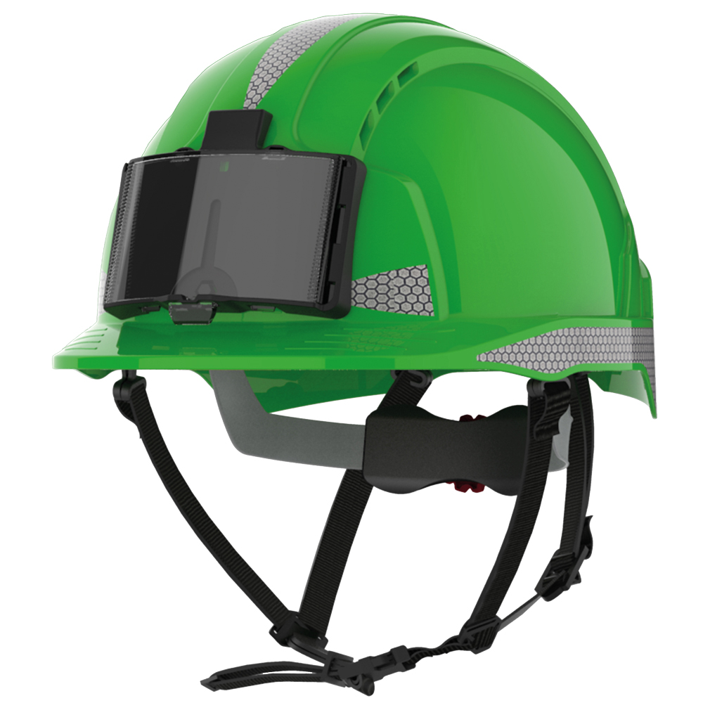 Schutzhelm EVOLITE grün AJB240-D00-300 mit Kartenhalter und Lampenhalterung