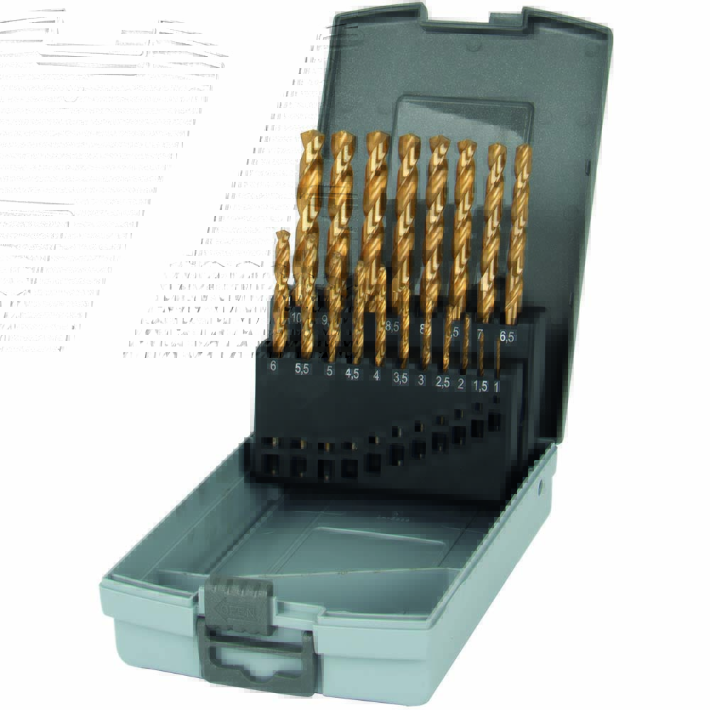 Spiralbohrer-Satz 1,0-10,0mm,19-teilig 0,5mm steigend,5% Kobalt-TIN,DIN388