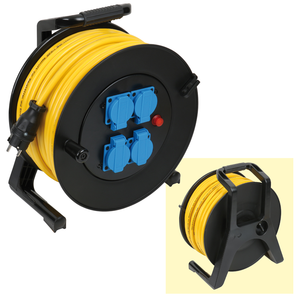 Leitungsroller 230V/16A,25m 3x1,5mm² Baurobust K35,4x230V,IP44,Thermoschutz