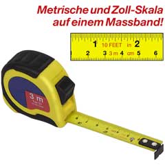 Rollbandmaß 3m,16mm,KOMBI,metrisch+Zoll Skala,gelb, kompaktes Gehäuse