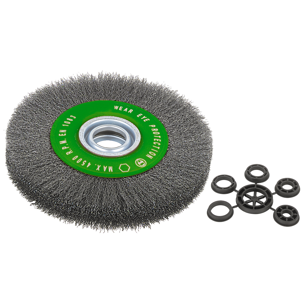 Inoxdraht-Rundbürste 150x20x32mm B gewellter Draht 0,30mm 5-tlg.Adapterset