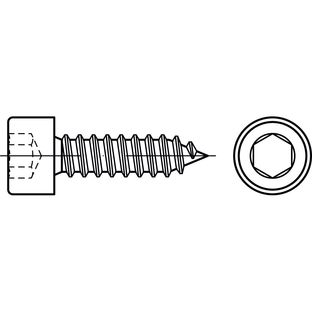 Zylinderblechschraube A2 6,3 x 60 MIT SPITZE KOPF DIN 912 ROSTFREI VE=200
