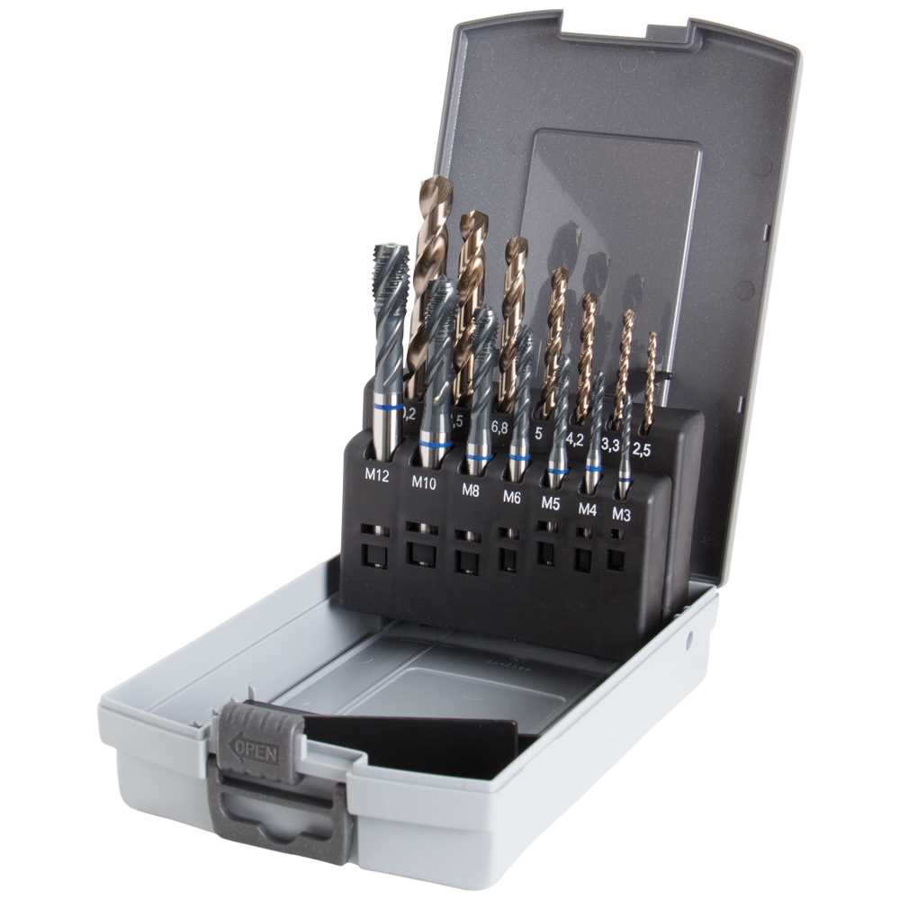 Maschinengewindebohrersatz M3-M12 BLAU- RING,HSS-CO5,Grundloch,Kernbohrer