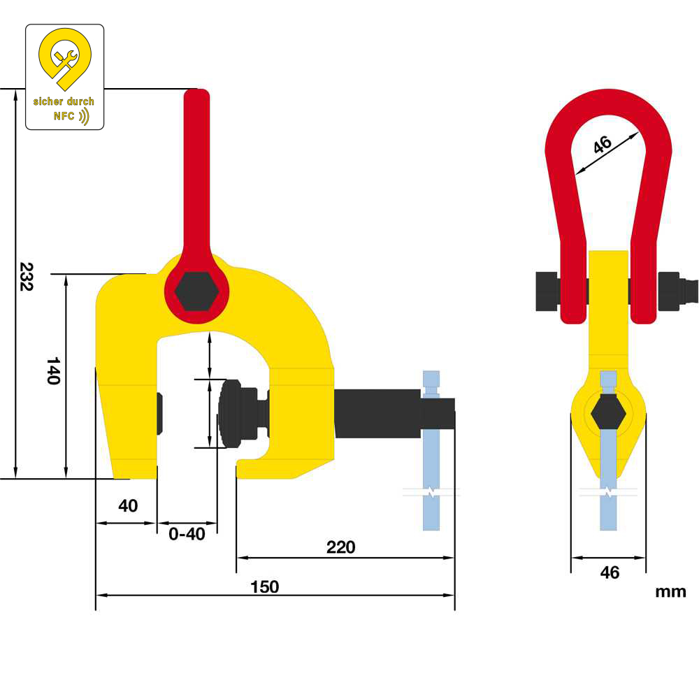 Schraubklemme 1,5t - vertikal/horizontal Greifbereich 0-40mm