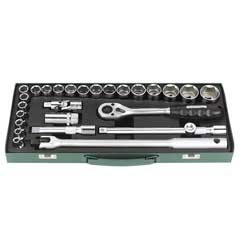 Stecknusskassette 1/2" 28-teilig,8-32mm 6-Kant,CrV,Kantenschutznüsse,Metallbox