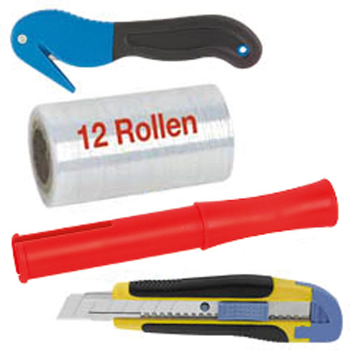 Stretch-Miniroll-Set:12 Folien+2 Messer Handabwickler mit Stretchfolie