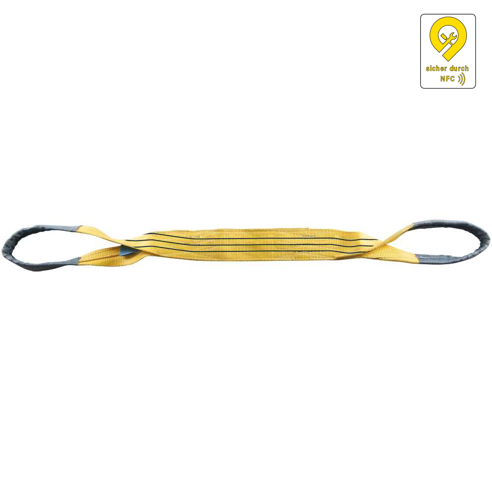 Hebeband RFID gelb,90x5000/WLL 3t Form B2,verst. Endschlaufen,EN 1492-1