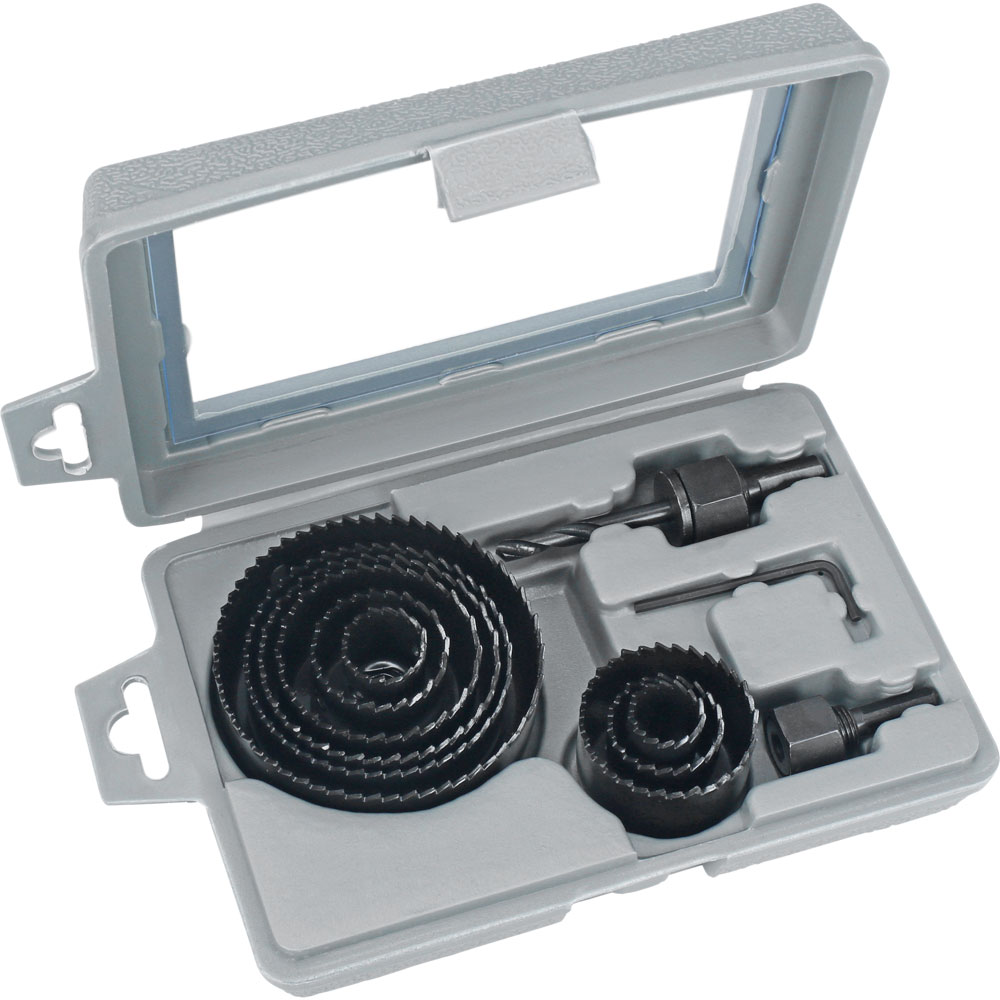 Lochsäge-Box HOLZ-CUT 19-82mm mit 9 Robust Lochsägen,2 Dorne,1 Führung