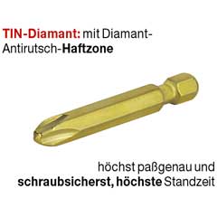 Diamant-TIN-Grip-Bit 1/4" PH3 50mm lang diamantbeschichtet,Antirutschsystem