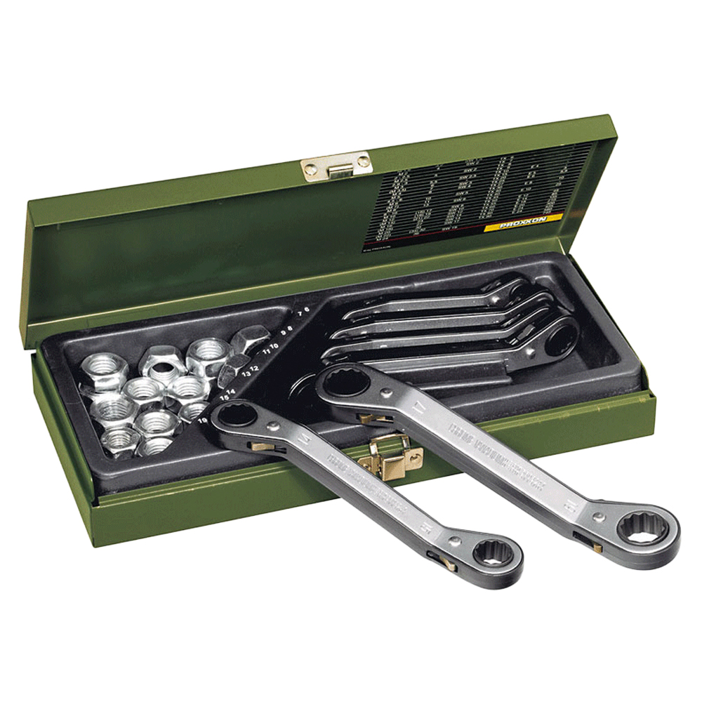 Doppelring-Ratschschlüssel Satz 6-19mm verchromt,gekröpft,umschaltbar