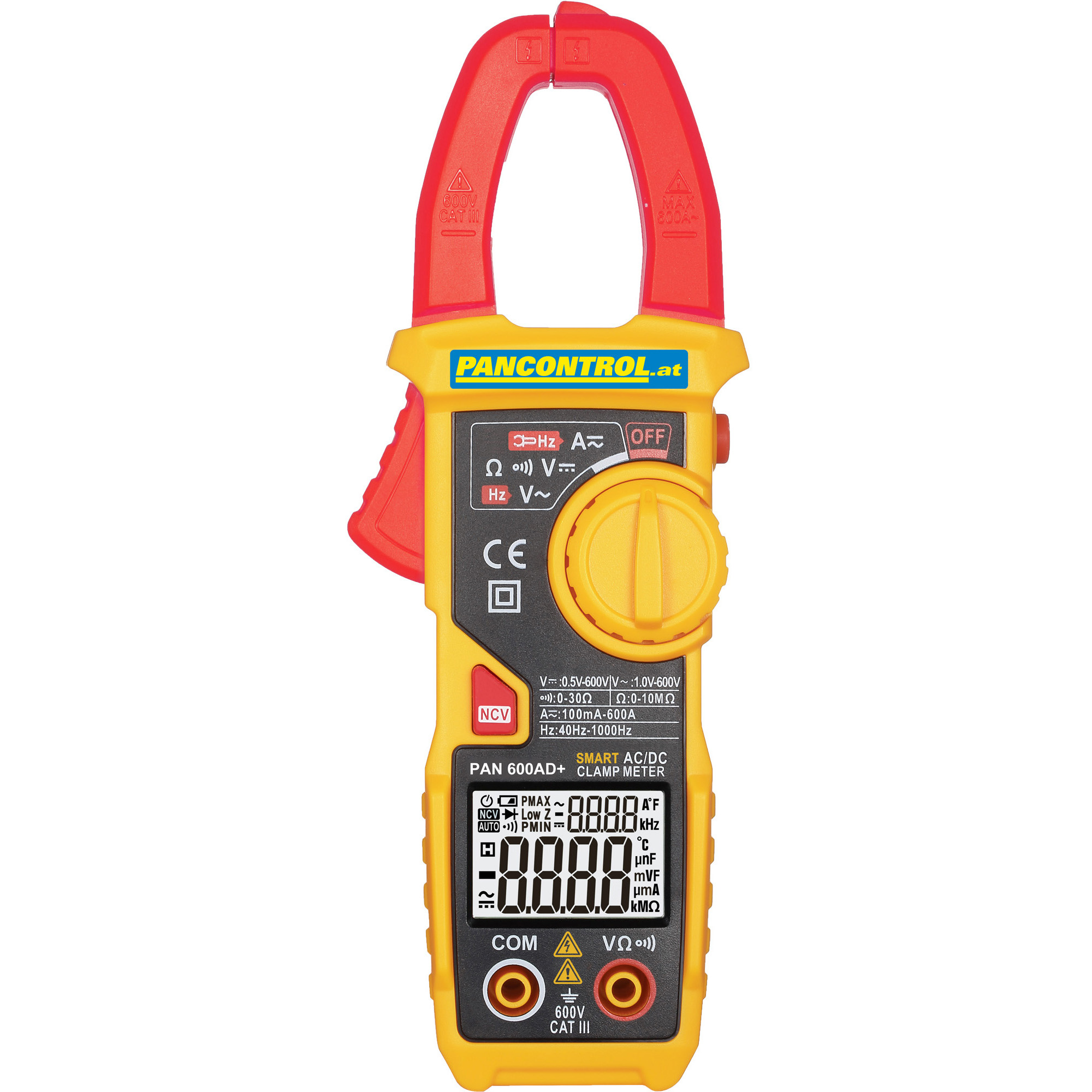 PAN 600AD+ Digital Stromzange AC/DC 600A Ø24mm mit automatischer Funktionswahl