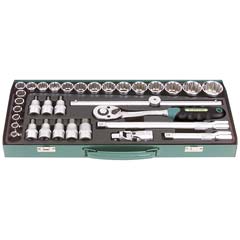 Stecknusskassette 1/2",33-teilig,8-32mm 12-Kant,+Zoll+Tx+XZN+Ribe,CrV,Metallbox