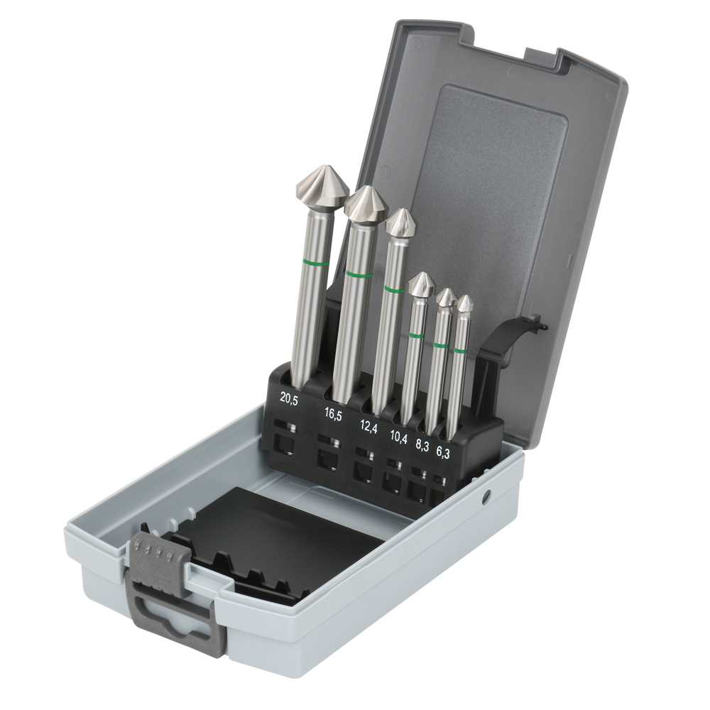90° HSS-Lang-Senkerset 6-teilig M3-M10,6,3-20,5mm Ø, in Kassette